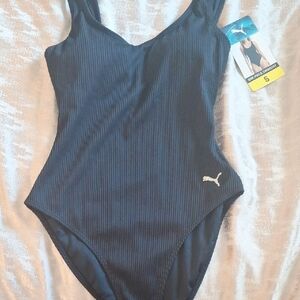 Puma Dark Ribbed One-Piece Swimsuit